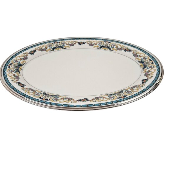 Lenox Fair Lady China Oval Serving Platter 16in Floral Scrolls Platinum Trim USA - Picture 4 of 9